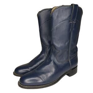 JUSTIN Blue Leather Roper Cowboy Boots Womens Size 6.5 B Vintage L3744 Made USA